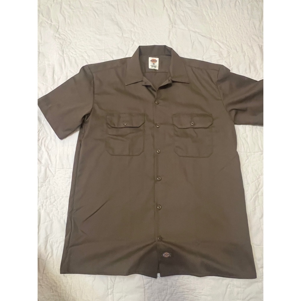 Dickies Mens Short Sleeve Work Shirt Brown Button Down Medium M 1574BR